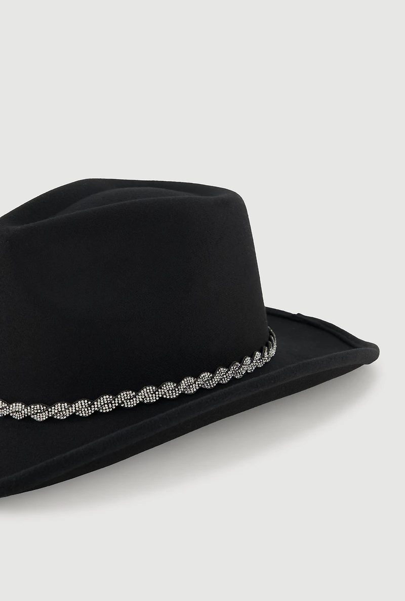 Rhinestone Trim Brushed Felt Cowboy Hat
