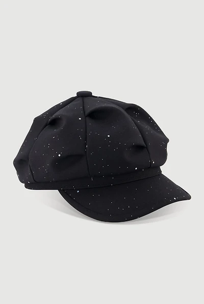 Womens Stylish Glitter Cabbie Hat, Black