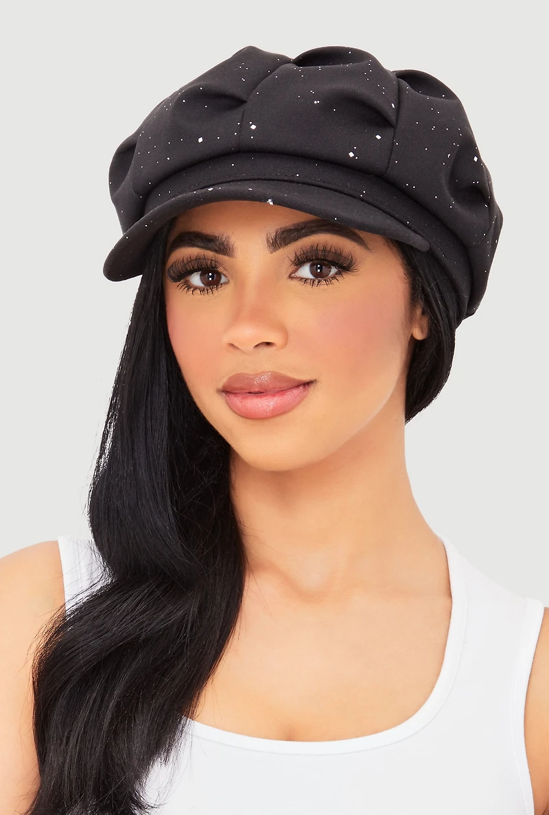 Womens Stylish Glitter Cabbie Hat, Black