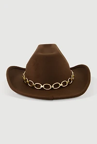 Womens Felt Metallic Chain Trim Cowboy Hat, Brown