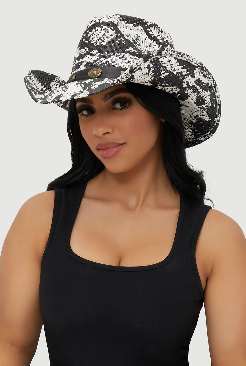 Womens Snakeskin Print Cowboy Hat, Multi