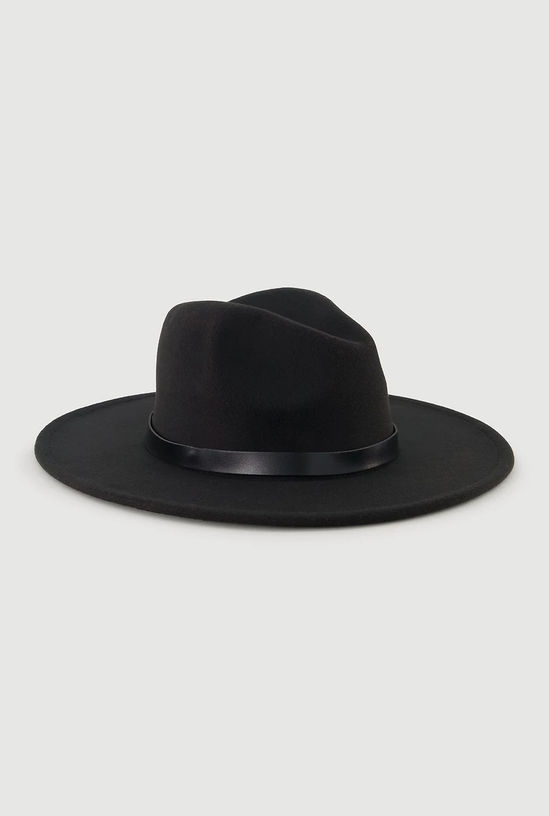Womens Felt Belted Trim Two Tone Brim Panama Hat, Black