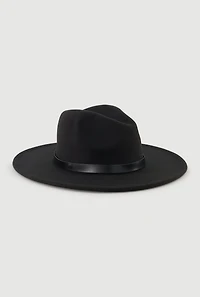 Womens Felt Belted Trim Two Tone Brim Panama Hat, Black