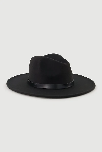 Womens Felt Belted Trim Two Tone Brim Panama Hat, Black