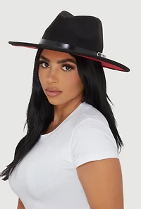 Womens Felt Belted Trim Two Tone Brim Panama Hat, Black