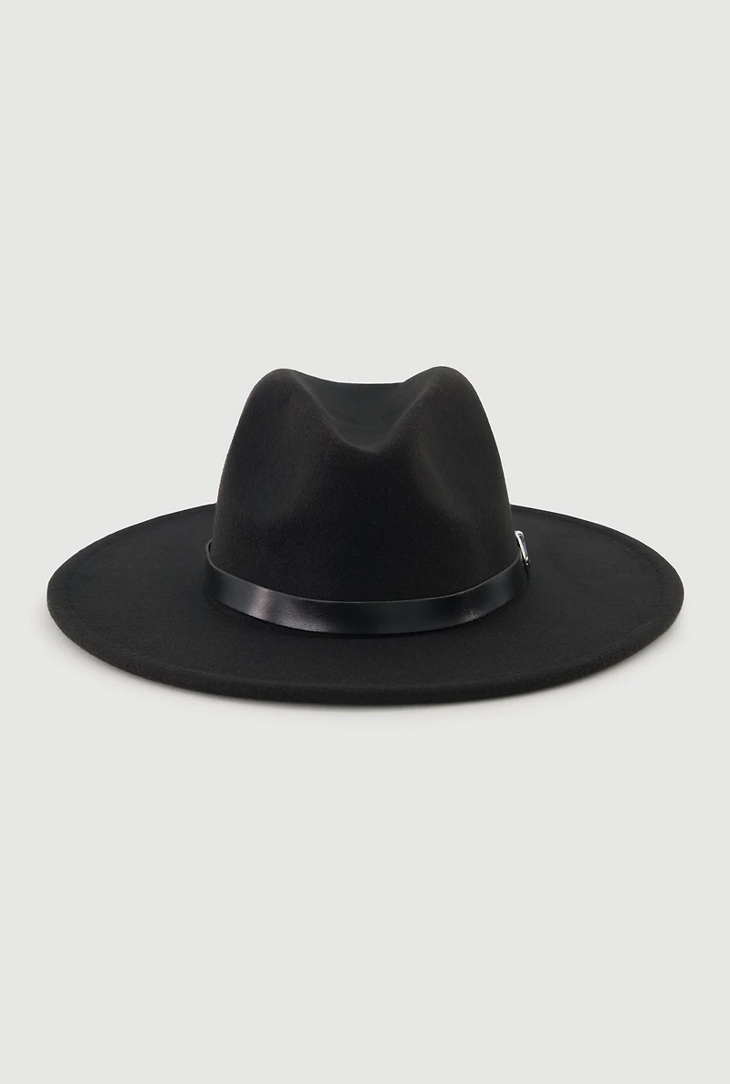 Womens Felt Belted Trim Two Tone Brim Panama Hat, Black