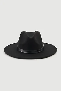 Womens Felt Belted Trim Two Tone Brim Panama Hat, Black