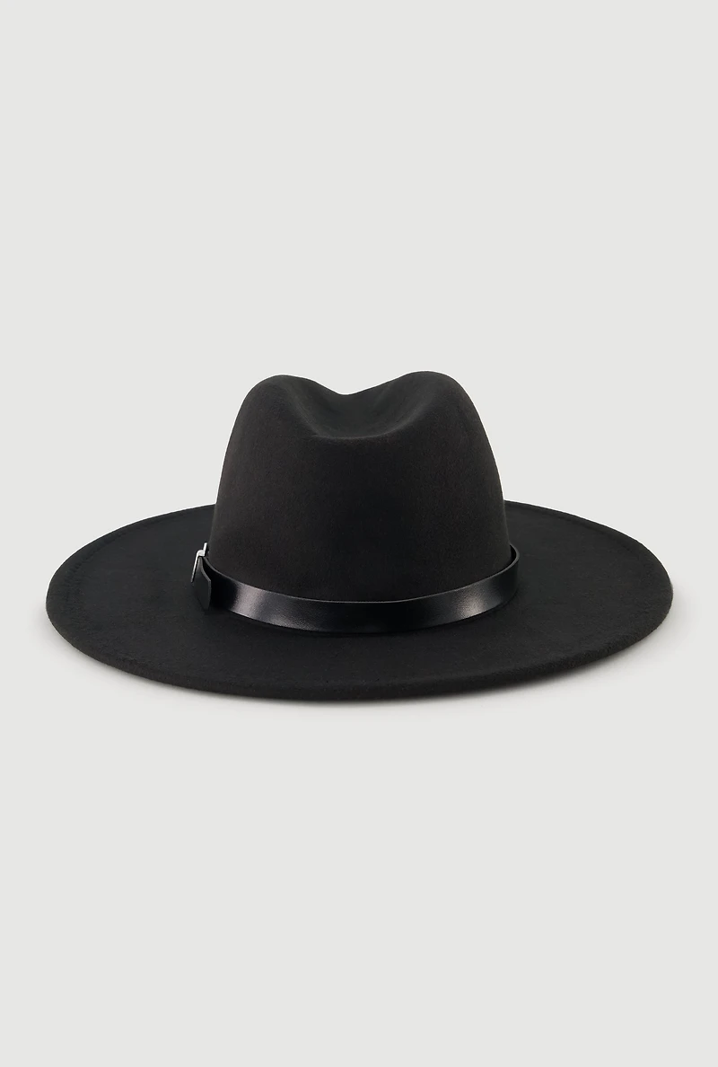 Womens Felt Belted Trim Two Tone Brim Panama Hat, Black