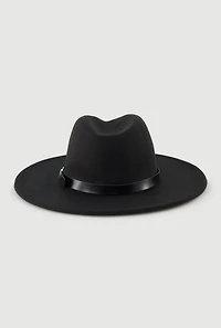 Womens Felt Belted Trim Two Tone Brim Panama Hat, Black