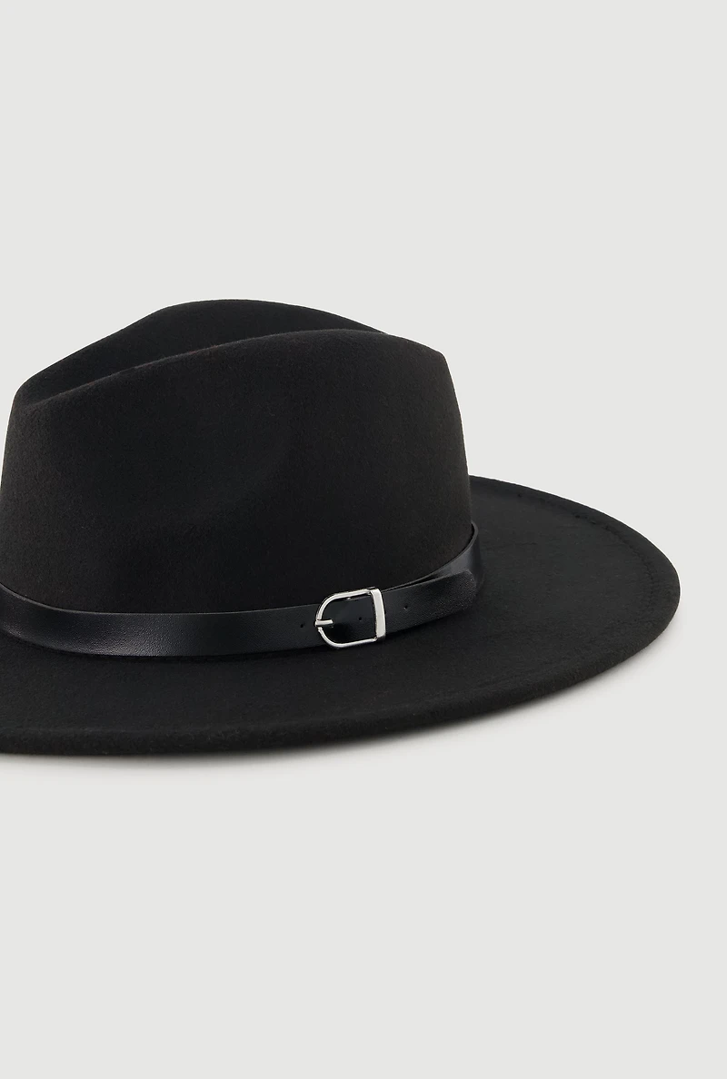 Womens Felt Belted Trim Two Tone Brim Panama Hat, Black