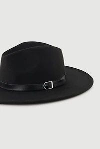 Womens Felt Belted Trim Two Tone Brim Panama Hat, Black
