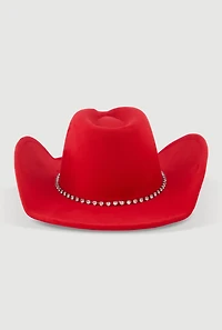 Womens Faux Suede Rhinestone Trim Cowboy Hat, Red