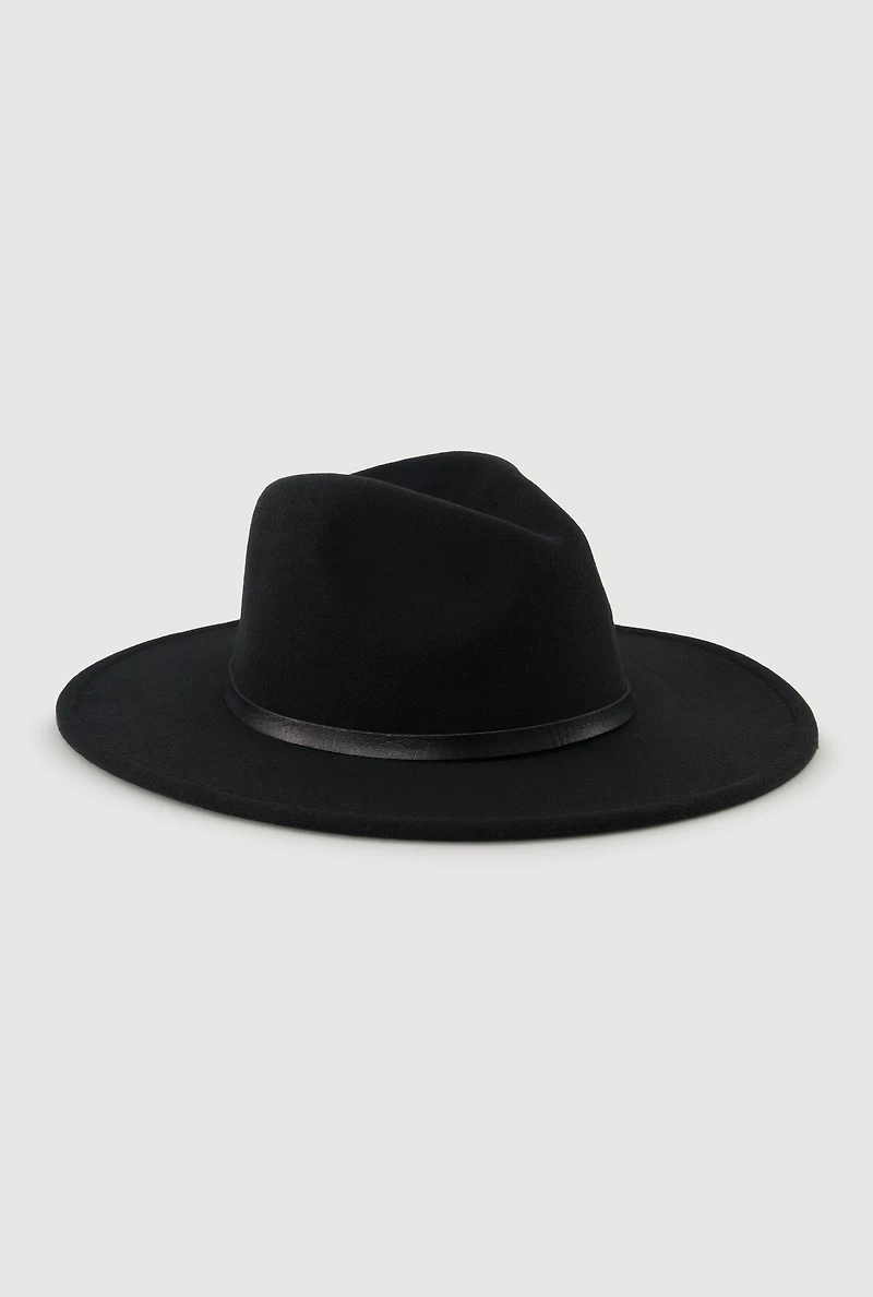 Womens Metallic Fern Detail Belted Trim Panama Hat, Black