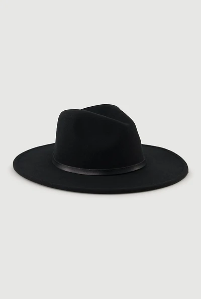 Womens Metallic Fern Detail Belted Trim Panama Hat, Black