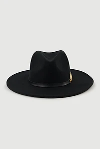 Womens Metallic Fern Detail Belted Trim Panama Hat, Black