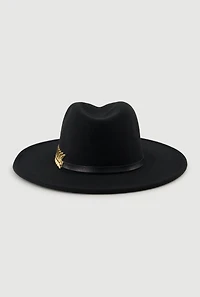 Womens Metallic Fern Detail Belted Trim Panama Hat, Black