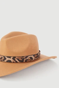 Womens Leopard Print Trim Cowboy Hat, Brown