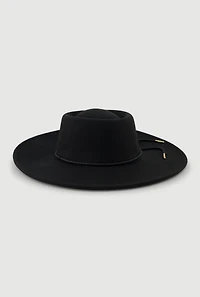 Womens Faux Suede Braided Cord Detail Panama Hat, Black