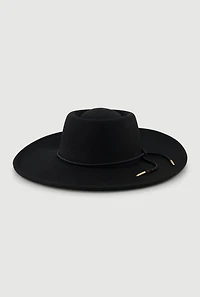 Womens Faux Suede Braided Cord Detail Panama Hat, Black