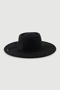 Womens Faux Suede Braided Cord Detail Panama Hat, Black