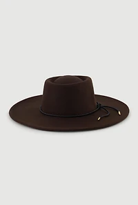 Womens Faux Suede Braided Cord Detail Panama Hat, Brown
