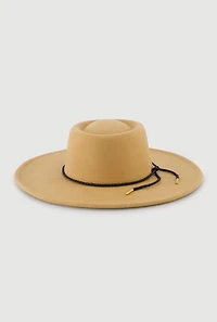 Womens Faux Suede Braided Cord Detail Panama Hat, Beige