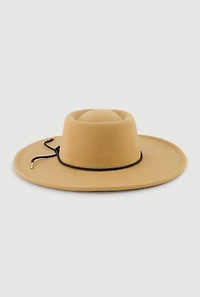 Womens Faux Suede Braided Cord Detail Panama Hat, Beige