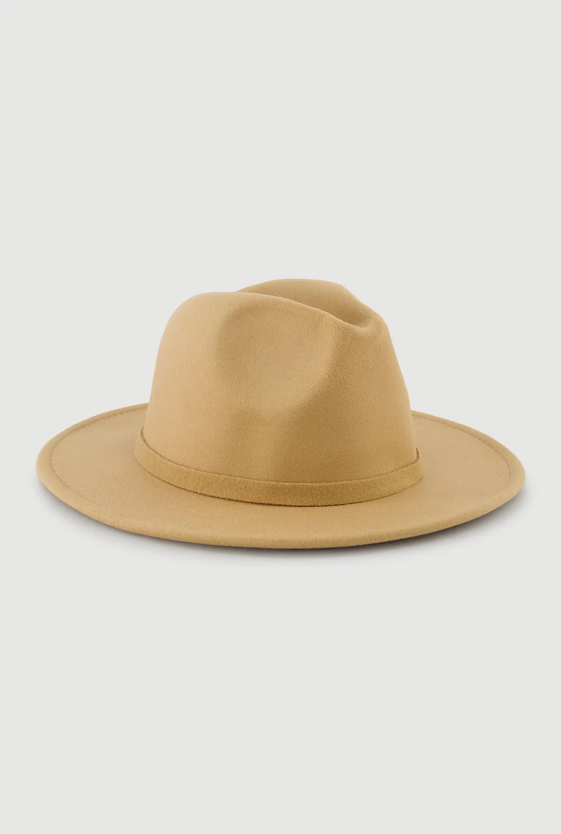 Womens Stylish Faux Suede Panama Hat, Beige