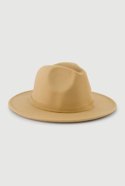 Womens Stylish Faux Suede Panama Hat, Beige