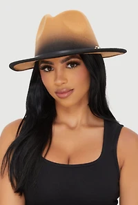 Womens Two Tone Belted Trim Panama Hat, Multi