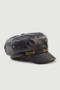 Faux Leather Criss Cross Chain Detail Cabbie Hat