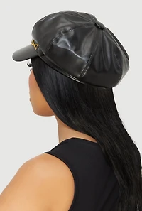 Faux Leather Criss Cross Chain Detail Cabbie Hat