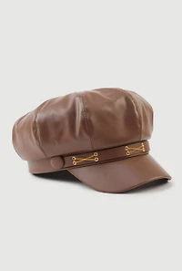 Faux Leather Criss Cross Chain Detail Cabbie Hat