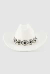 Womens Faux Suede Metallic Cross Cowboy Hat, White