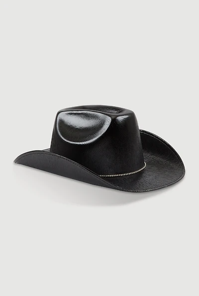 Womens Rhinestone Strap Cowboy Hat, Black