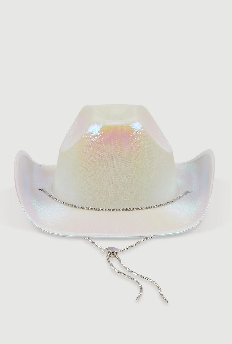 Womens Rhinestone Strap Cowboy Hat, White