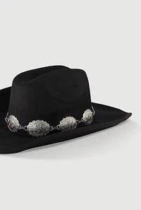 Concho Chain Detail Faux Suede Cowboy Hat
