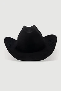 Womens Faux Suede Floral Embroidered Cowboy Hat,