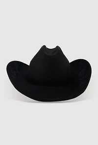 Faux Suede Floral Embroidered Cowboy Hat