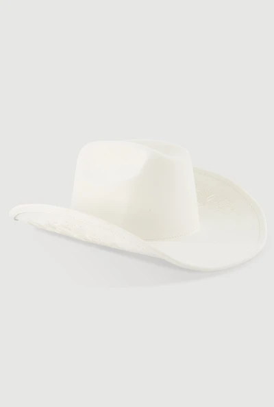 Faux Suede Floral Embroidered Cowboy Hat