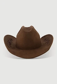 Womens Faux Suede Floral Embroidered Cowboy Hat, Brown