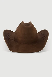 Womens Faux Suede Floral Embroidered Cowboy Hat, Brown