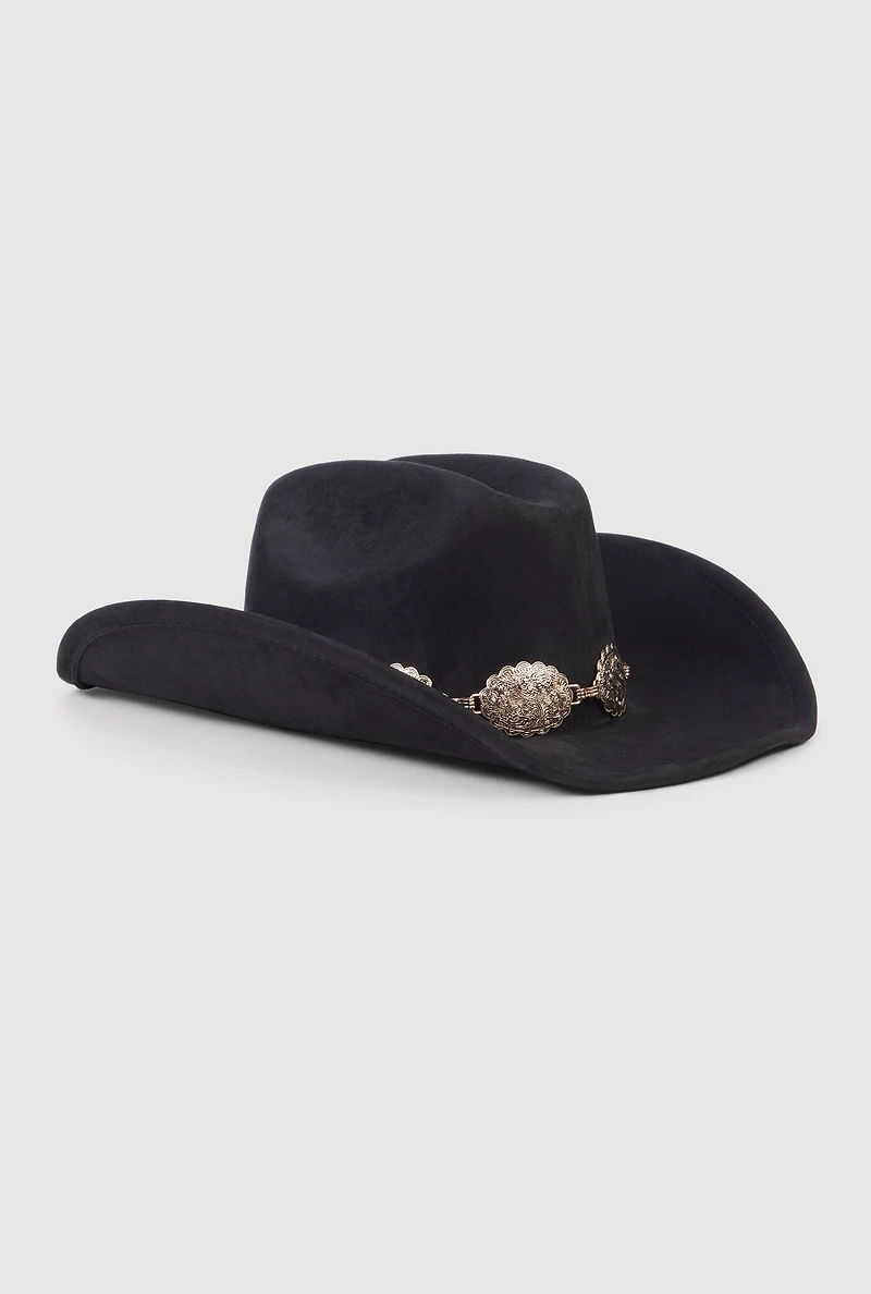 Concho Chain Faux Suede Cowboy Hat