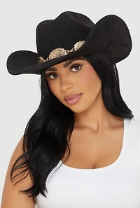 Concho Chain Faux Suede Cowboy Hat