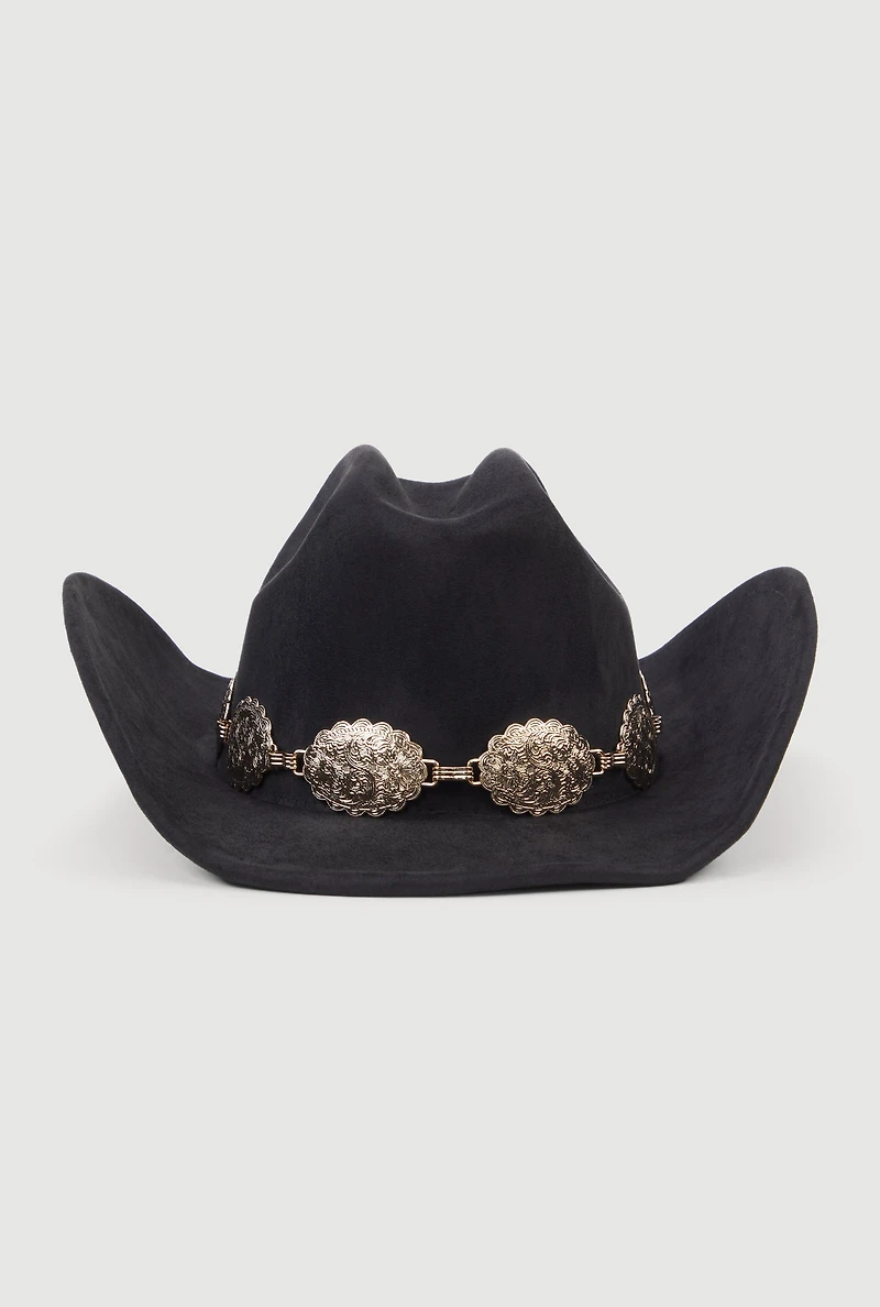 Concho Chain Faux Suede Cowboy Hat