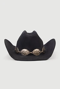 Concho Chain Faux Suede Cowboy Hat