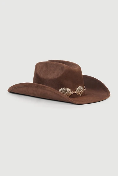 Concho Chain Faux Suede Cowboy Hat