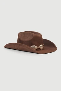 Concho Chain Faux Suede Cowboy Hat