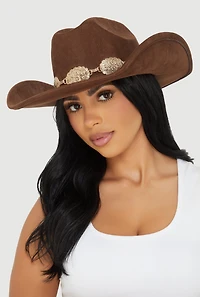 Concho Chain Faux Suede Cowboy Hat