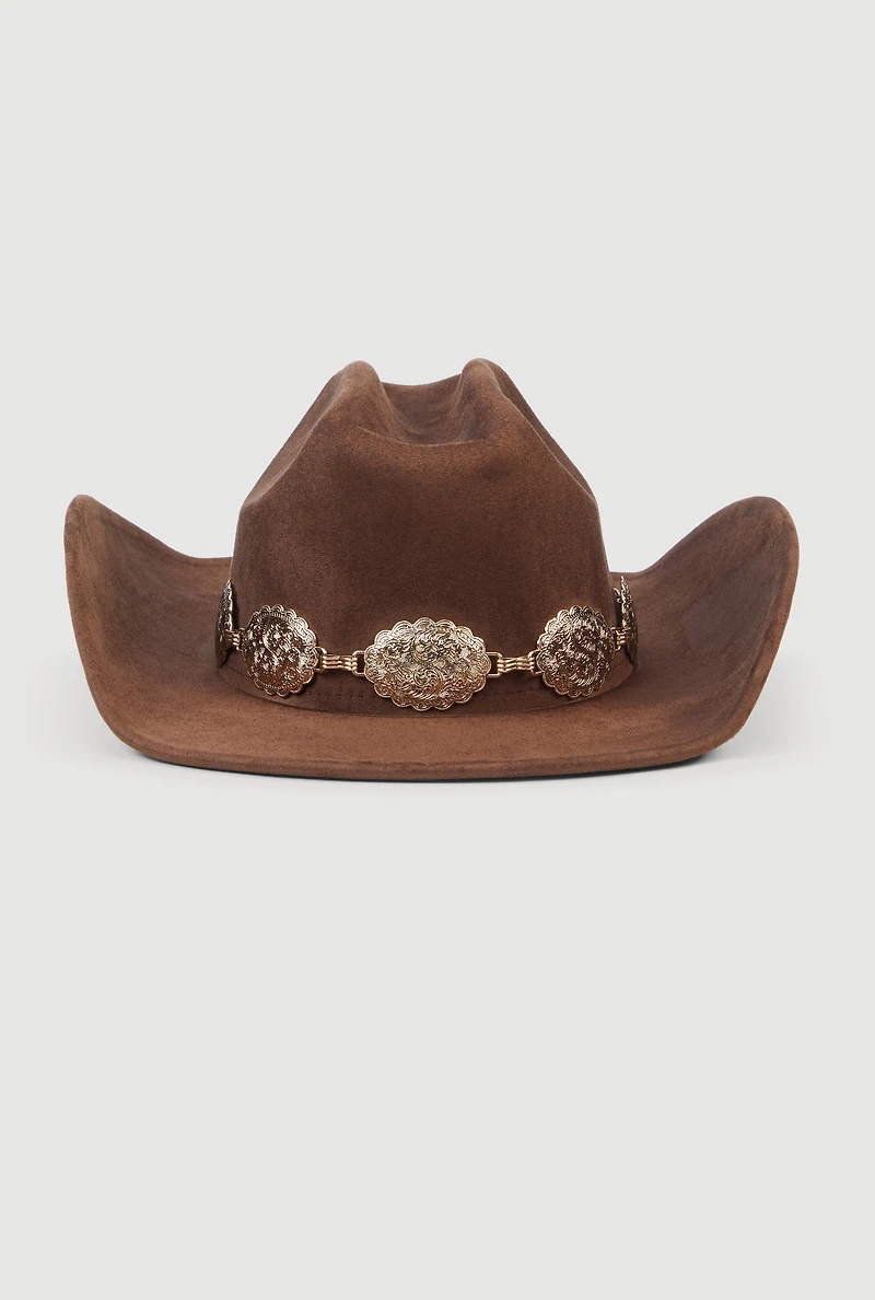 Concho Chain Faux Suede Cowboy Hat